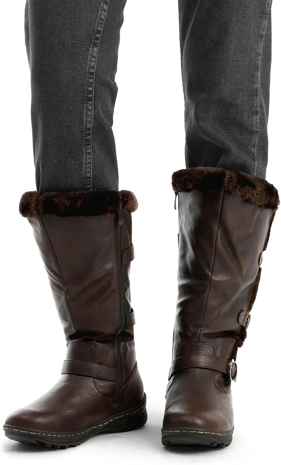 DREAM PAIRS Women's Winter Fully Fur Lined Zipper Closure Snow Knee High Boots