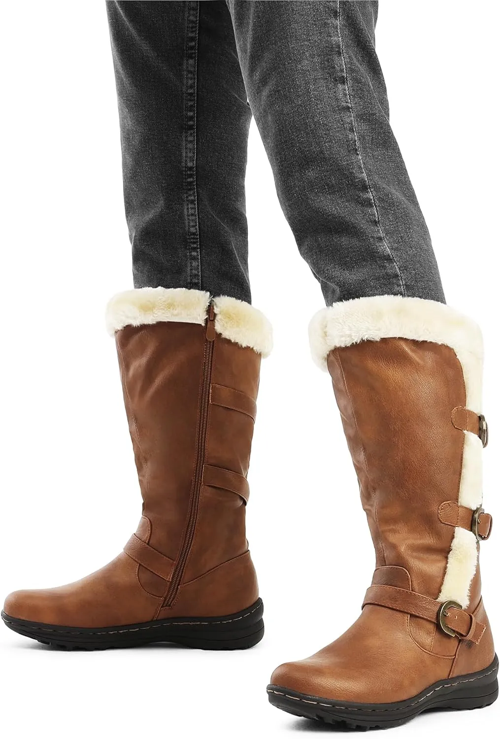 DREAM PAIRS Women's Winter Fully Fur Lined Zipper Closure Snow Knee High Boots