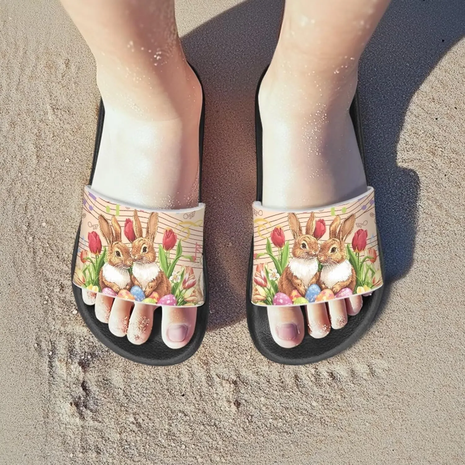 Easter Theme Boys Girls Slides Cute Pattern Kids Shower Shoes Non-Slip