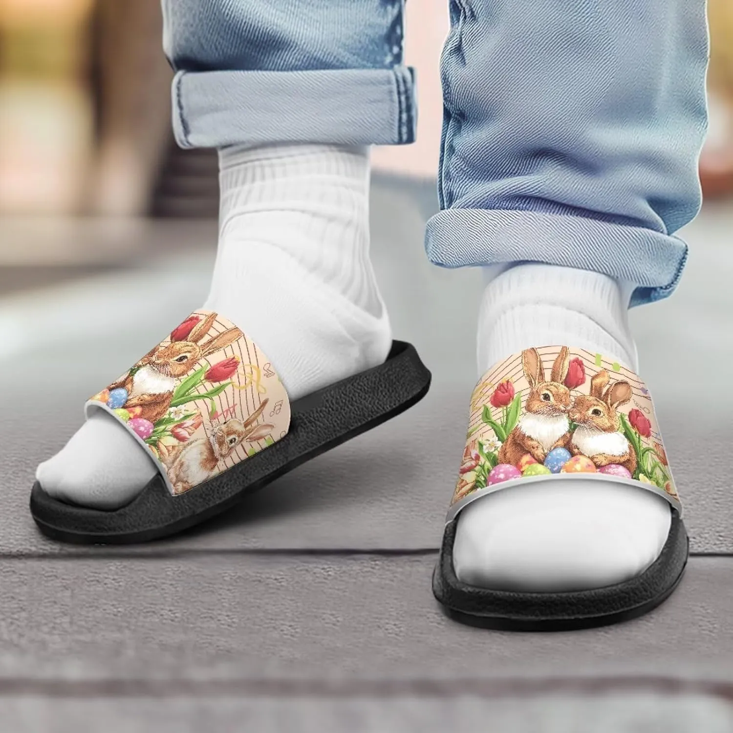 Easter Theme Boys Girls Slides Cute Pattern Kids Shower Shoes Non-Slip