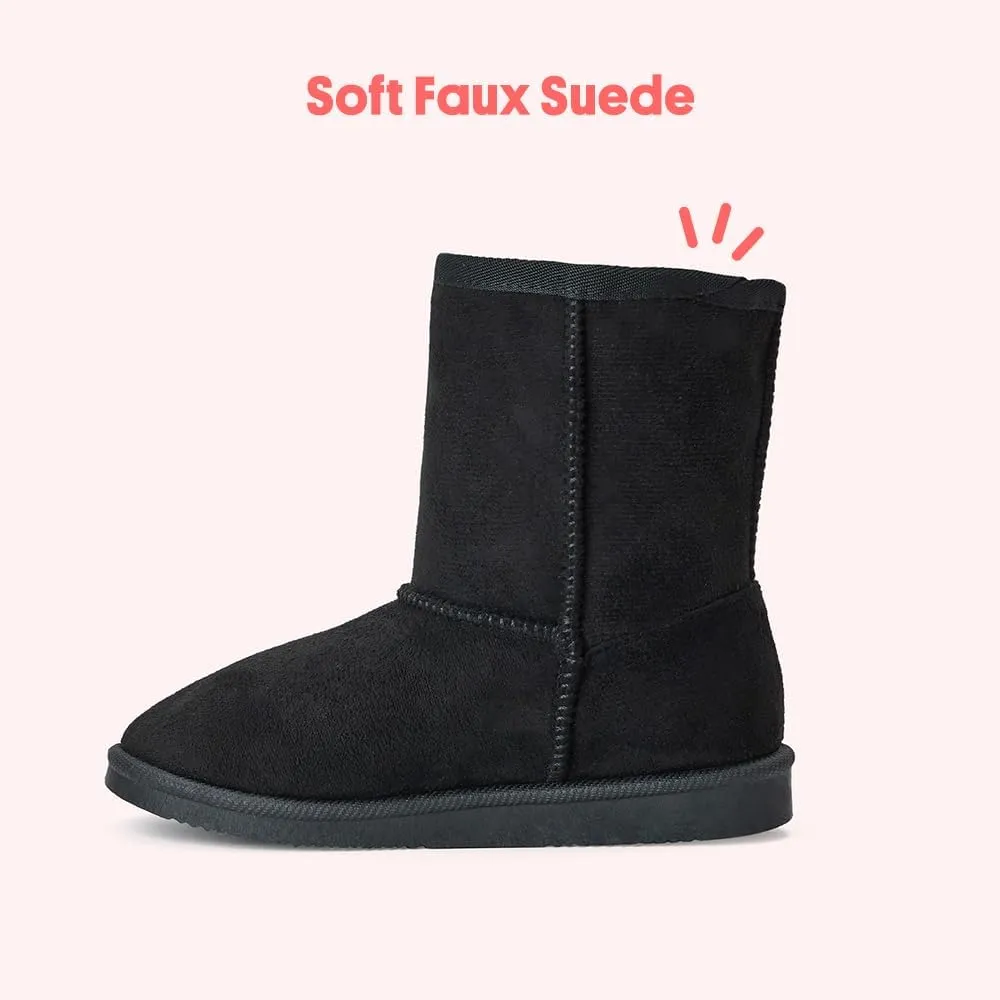 FabKids Girls Winter Mid Calf Snow Boots Warm Faux Fur Lined Non-Slip Shoes for Toddler Little Kid Big Kid