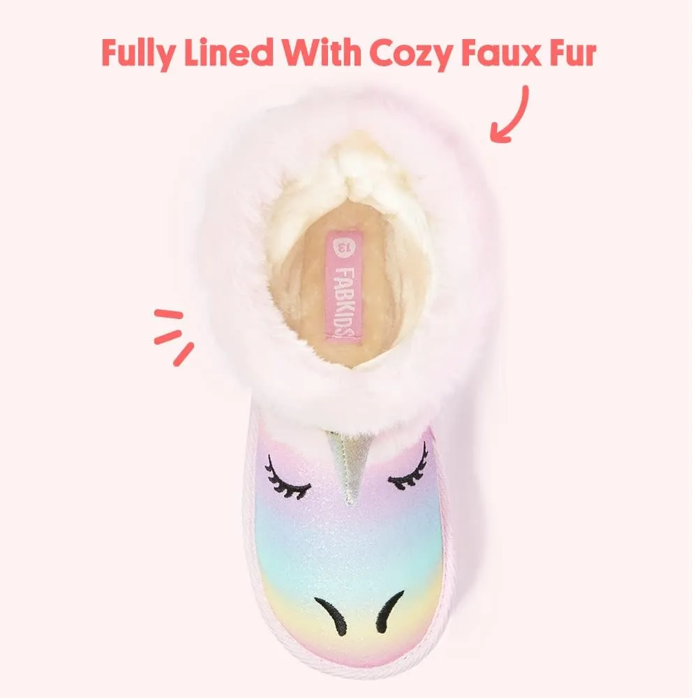 FabKids Girls Winter Mid Calf Snow Boots Warm Faux Fur Lined Non-Slip Shoes for Toddler Little Kid Big Kid