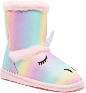 FabKids Girls Winter Mid Calf Snow Boots Warm Faux Fur Lined Non-Slip Shoes for Toddler Little Kid Big Kid