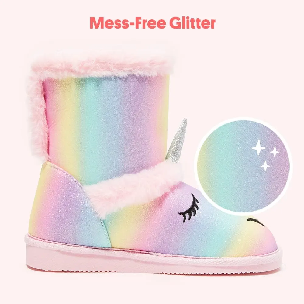 FabKids Girls Winter Mid Calf Snow Boots Warm Faux Fur Lined Non-Slip Shoes for Toddler Little Kid Big Kid