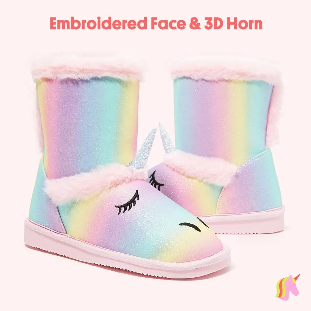 FabKids Girls Winter Mid Calf Snow Boots Warm Faux Fur Lined Non-Slip Shoes for Toddler Little Kid Big Kid