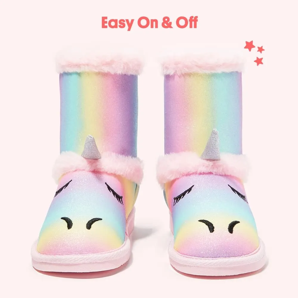 FabKids Girls Winter Mid Calf Snow Boots Warm Faux Fur Lined Non-Slip Shoes for Toddler Little Kid Big Kid