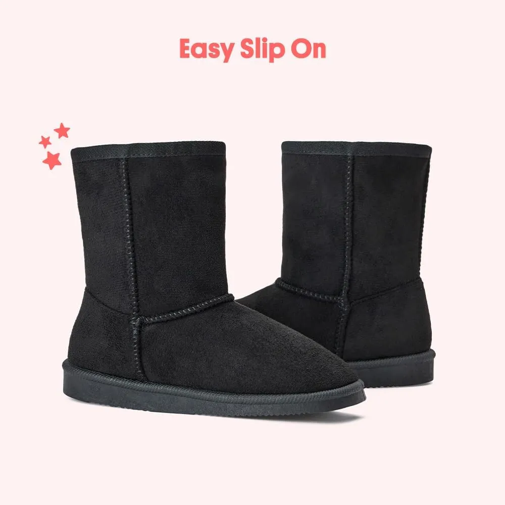 FabKids Girls Winter Mid Calf Snow Boots Warm Faux Fur Lined Non-Slip Shoes for Toddler Little Kid Big Kid