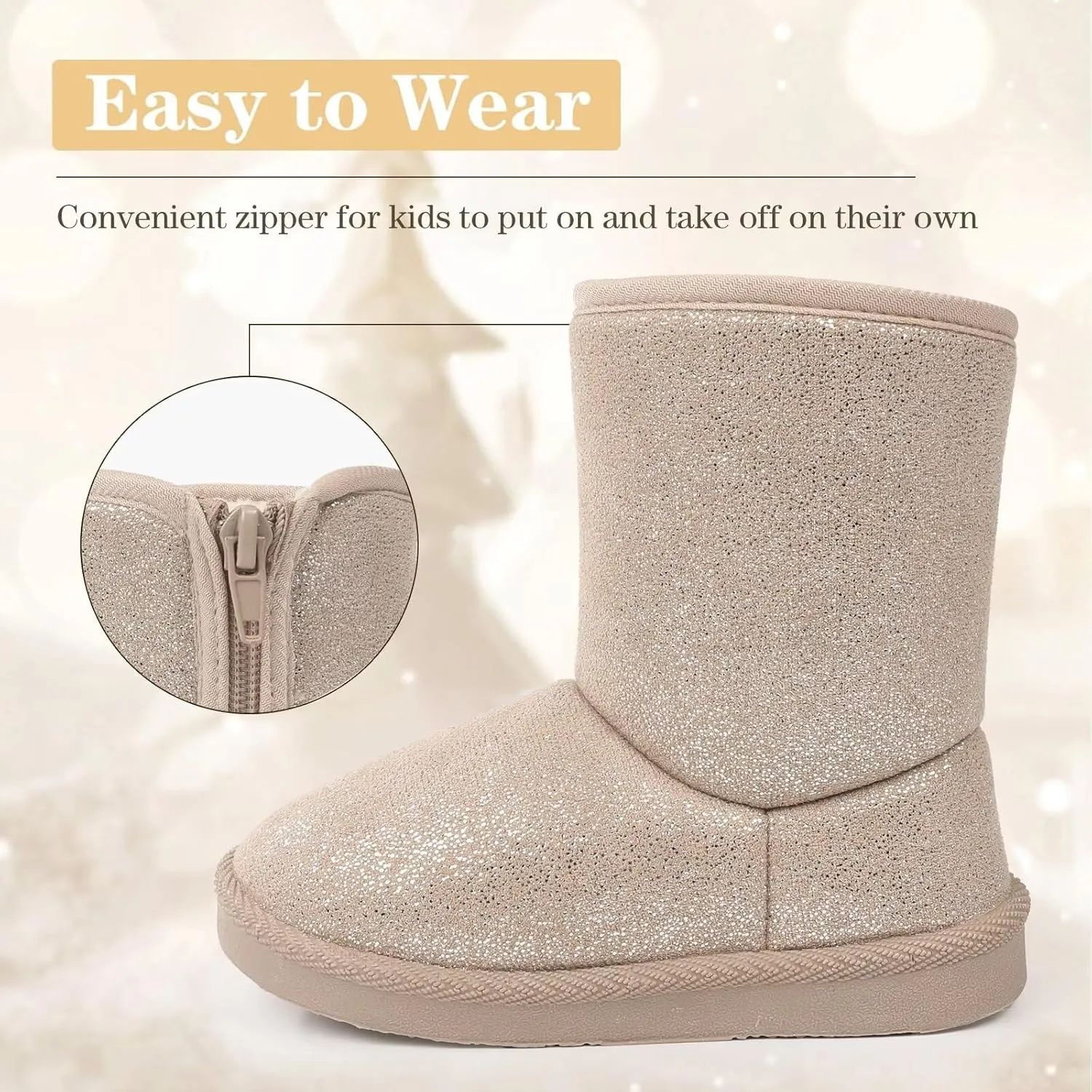 FANTURE Toddler Snow Boots for Girls Boys Winter Warm Fur Lined Kids Non Slip Outdoor Shoes (Toddler/Little Kid)