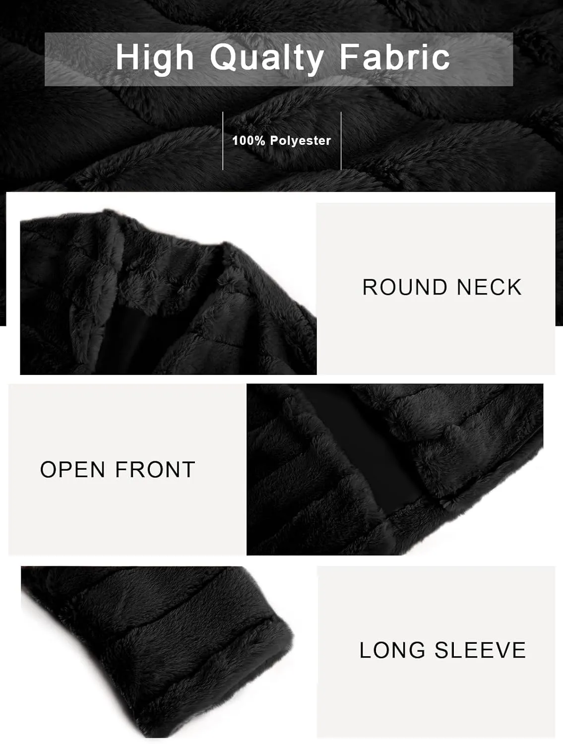 Fisoew Womens Cropped Faux Fur Jackets Long Sleeve Open Front Fluffy Short Coats