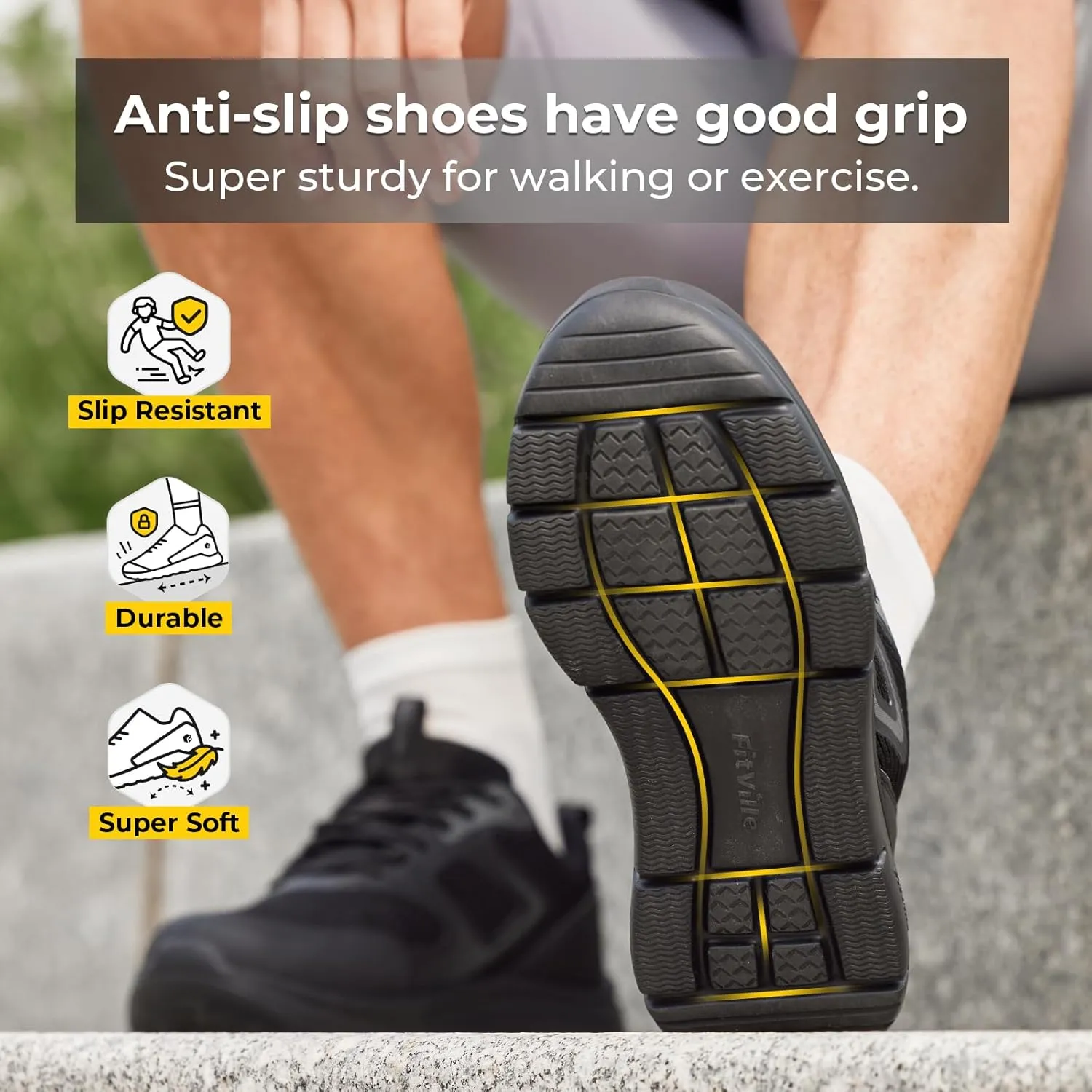 FitVille Walking Shoes for Men Wide Toe Box Lightweight Extra Wide Shoes for Men Non Slip Walking Tennis Shoes for Men Cushioned Men's Slip on Walking Shoes Comfortable Wide Width Men's Sneakers