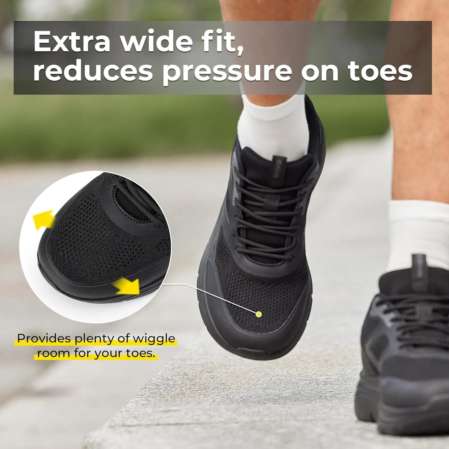 FitVille Walking Shoes for Men Wide Toe Box Lightweight Extra Wide Shoes for Men Non Slip Walking Tennis Shoes for Men Cushioned Men's Slip on Walking Shoes Comfortable Wide Width Men's Sneakers