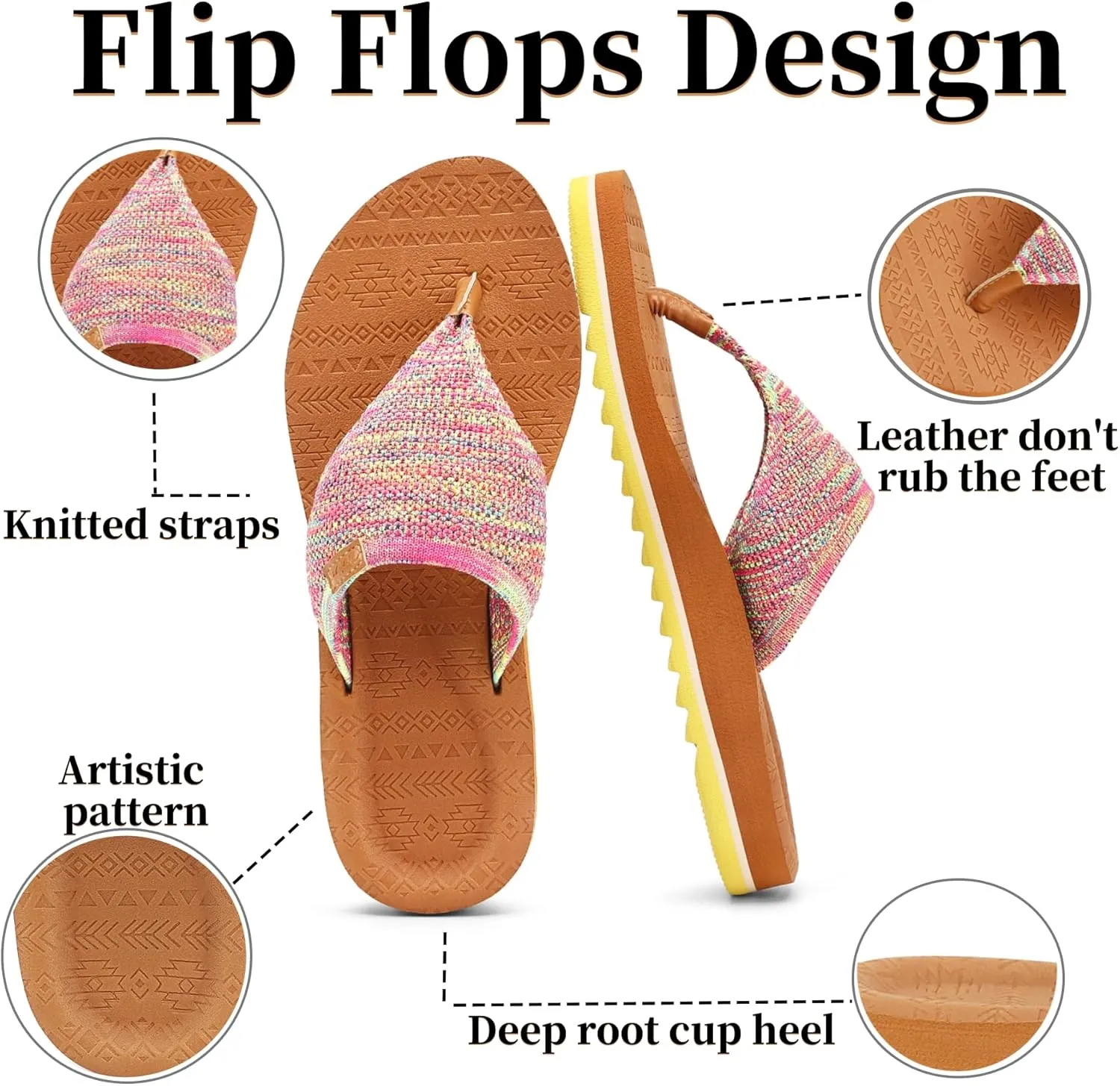 Flip Flops for Women Sandals for Woman with Arch Support Braided Beach Yoga Mat Comfortable Lightweight Outdoor Indoor