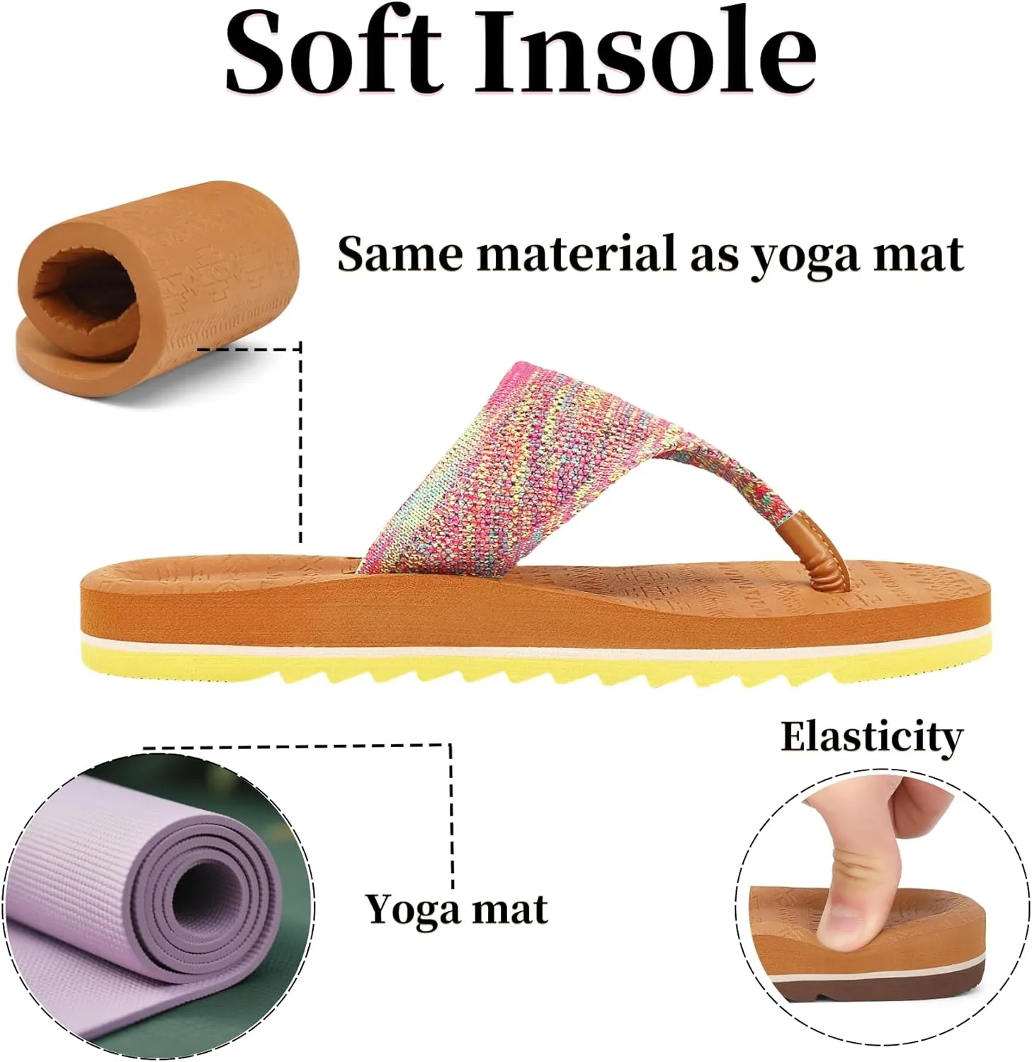 Flip Flops for Women Sandals for Woman with Arch Support Braided Beach Yoga Mat Comfortable Lightweight Outdoor Indoor