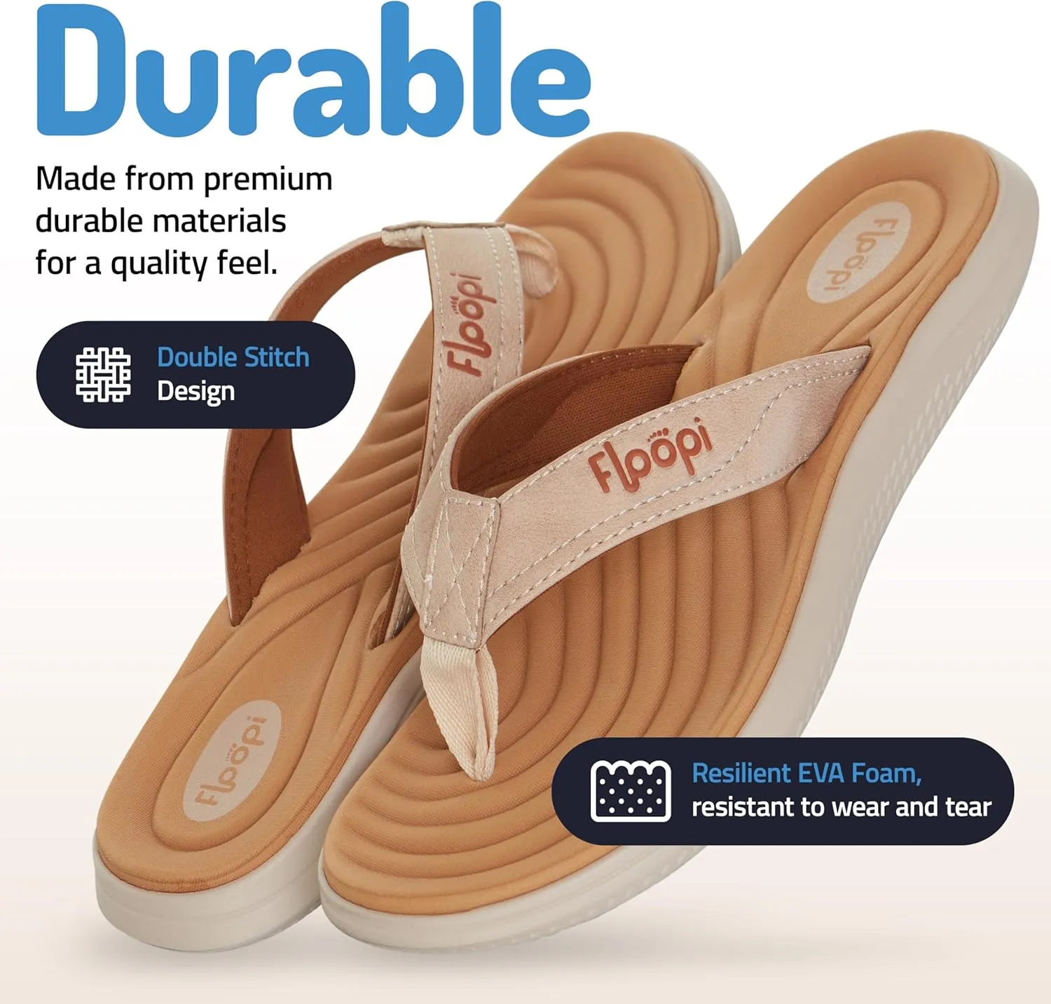 Floopi Flip Flops for Women Durable Memory Foam Textured Insole Sandals Ladies Beach Sandals with Indoor & Outdoor Anti Skid Soles