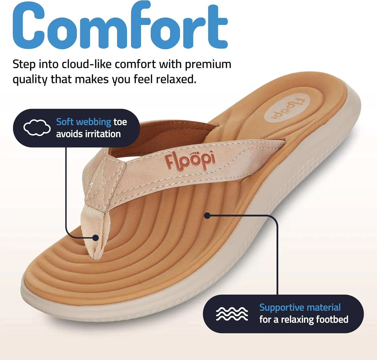 Floopi Flip Flops for Women Durable Memory Foam Textured Insole Sandals Ladies Beach Sandals with Indoor & Outdoor Anti Skid Soles