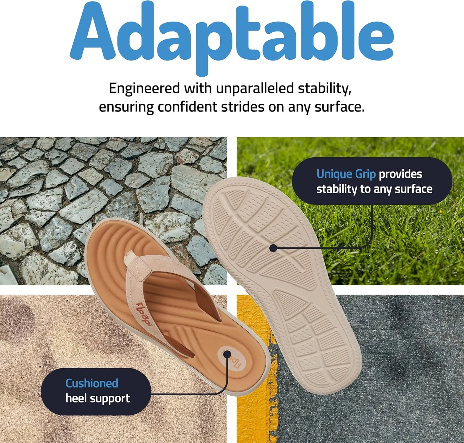 Floopi Flip Flops for Women Durable Memory Foam Textured Insole Sandals Ladies Beach Sandals with Indoor & Outdoor Anti Skid Soles