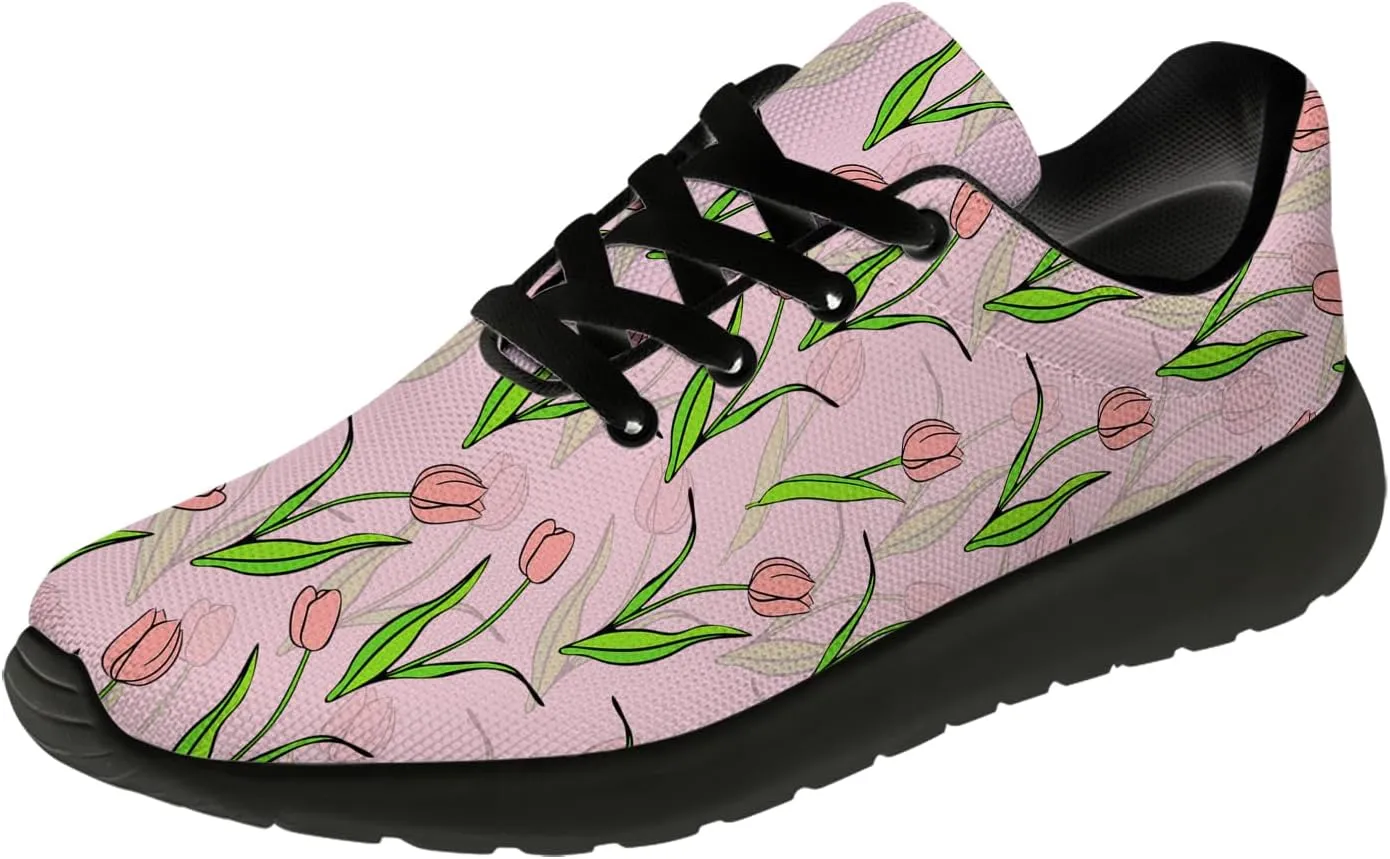Floral Tennis Shoes for Women Walking Sneakers Tulips Gifts for Women