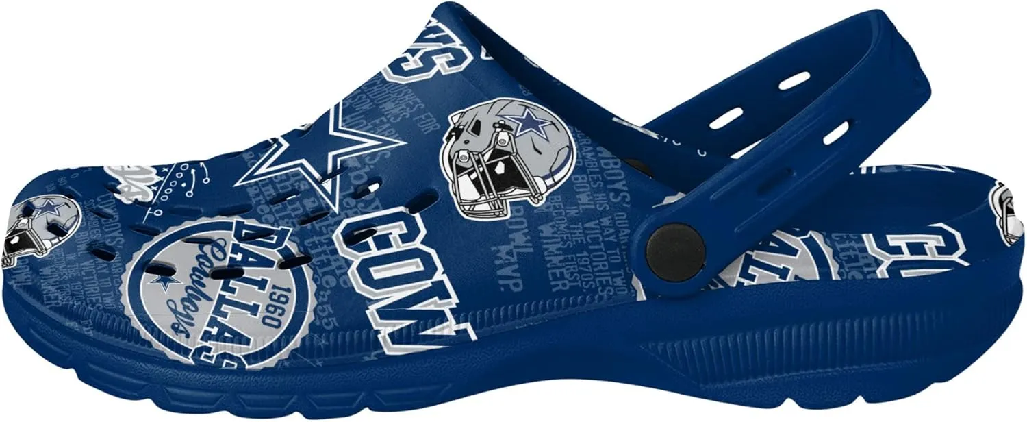 FOCO Men's NFL Team Logo Historic Print Garden Water Sandals Shoes Slipper Clogs with Strap