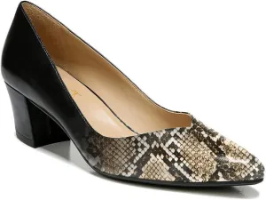 FOWT Classic Snakeskin Loafer Pumps for Women Two Toned Pointed Toe Pump High Chunky Heels Comfortable Slip On Loafers Leather Upper Burnished Color Shoes Work Daily Casual Size 4-16 US