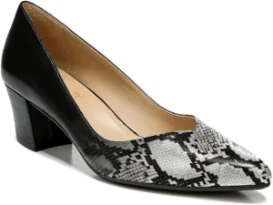 FOWT Classic Snakeskin Loafer Pumps for Women Two Toned Pointed Toe Pump High Chunky Heels Comfortable Slip On Loafers Leather Upper Burnished Color Shoes Work Daily Casual Size 4-16 US