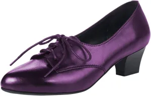 FOWT Women Comfort Lace-Up Loafers Pointed Closed Toe Chunky Block Low Heel Tie Up Slip-on Pumps Burnished Leisure Shoes for Ladies Girls Dress Jeans Party Full Size 4-15 M US