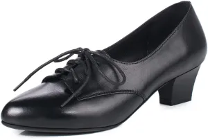 FOWT Women Comfort Lace-Up Loafers Pointed Closed Toe Chunky Block Low Heel Tie Up Slip-on Pumps Burnished Leisure Shoes for Ladies Girls Dress Jeans Party Full Size 4-15 M US