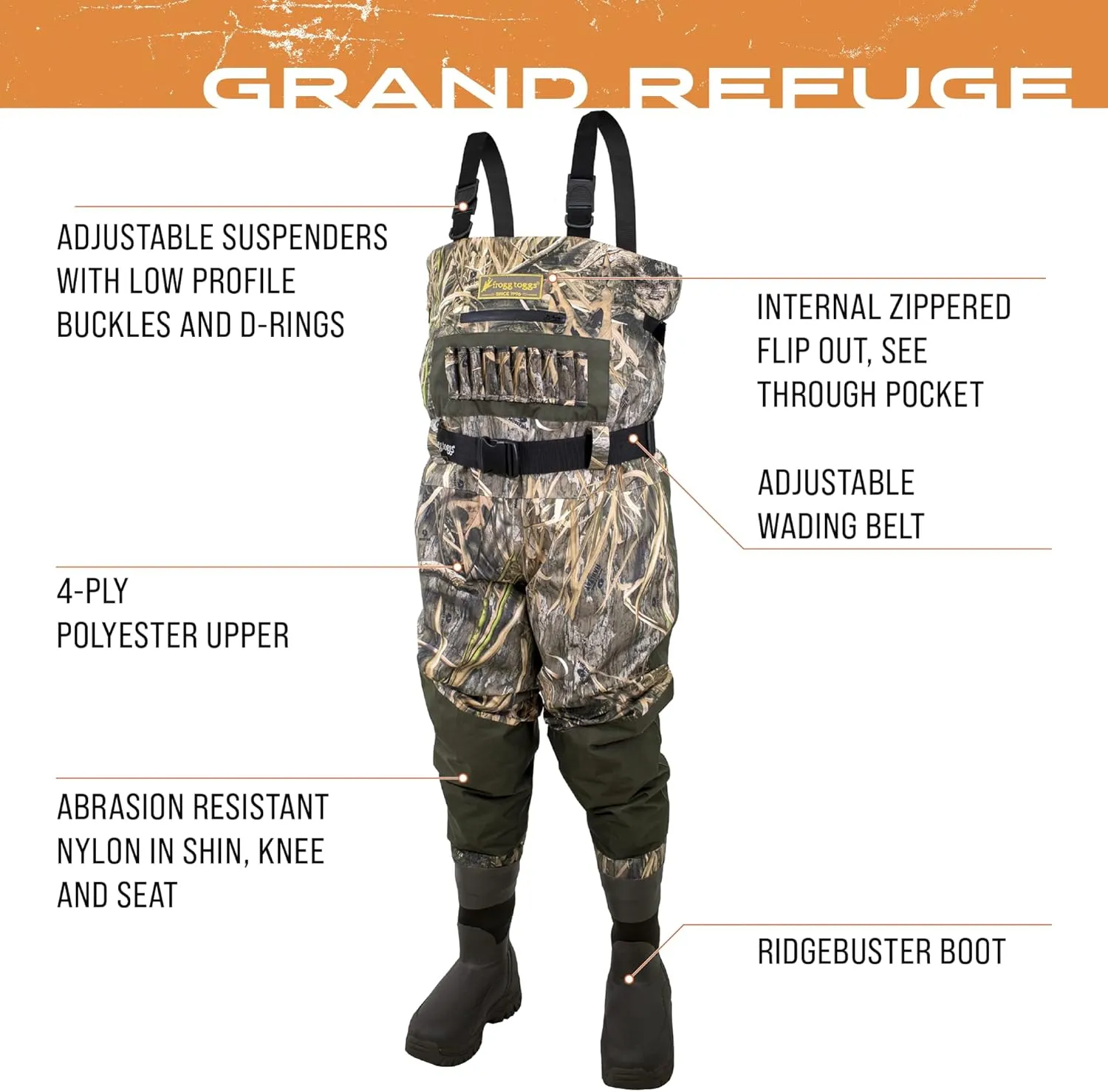 FROGG TOGGS Men's Grand Refuge 3.0 Bootfoot Hunting Wader with removable Insulation Liner