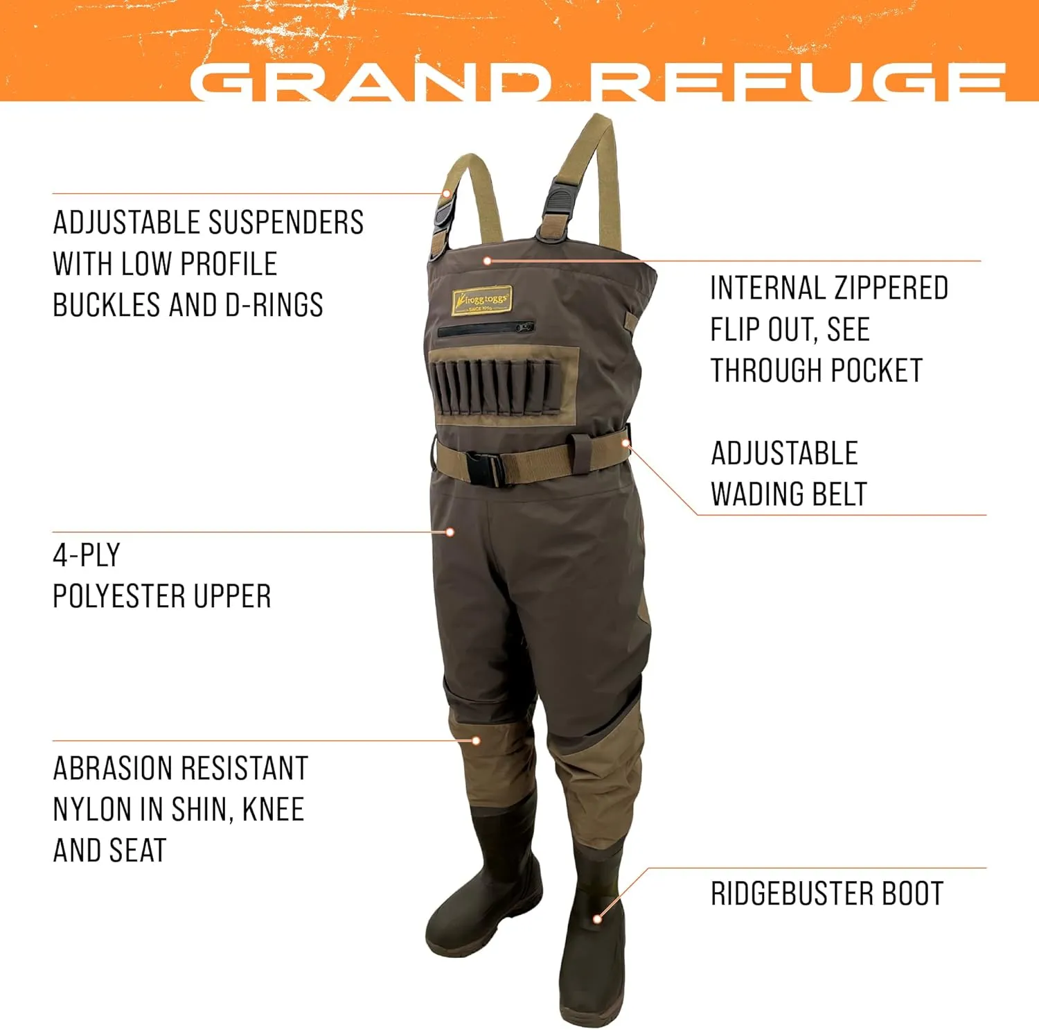 FROGG TOGGS Men's Grand Refuge 3.0 Bootfoot Hunting Wader with removable Insulation Liner