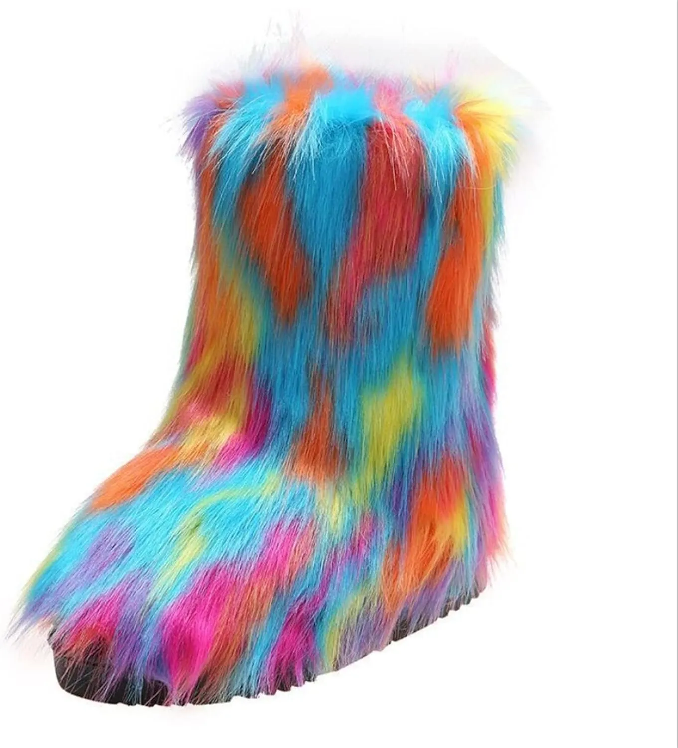 FUNCOS Women's Faux Fur Boots Mid-Calf Winter Furry Fuzzy Rave Boots Cosplay Costume