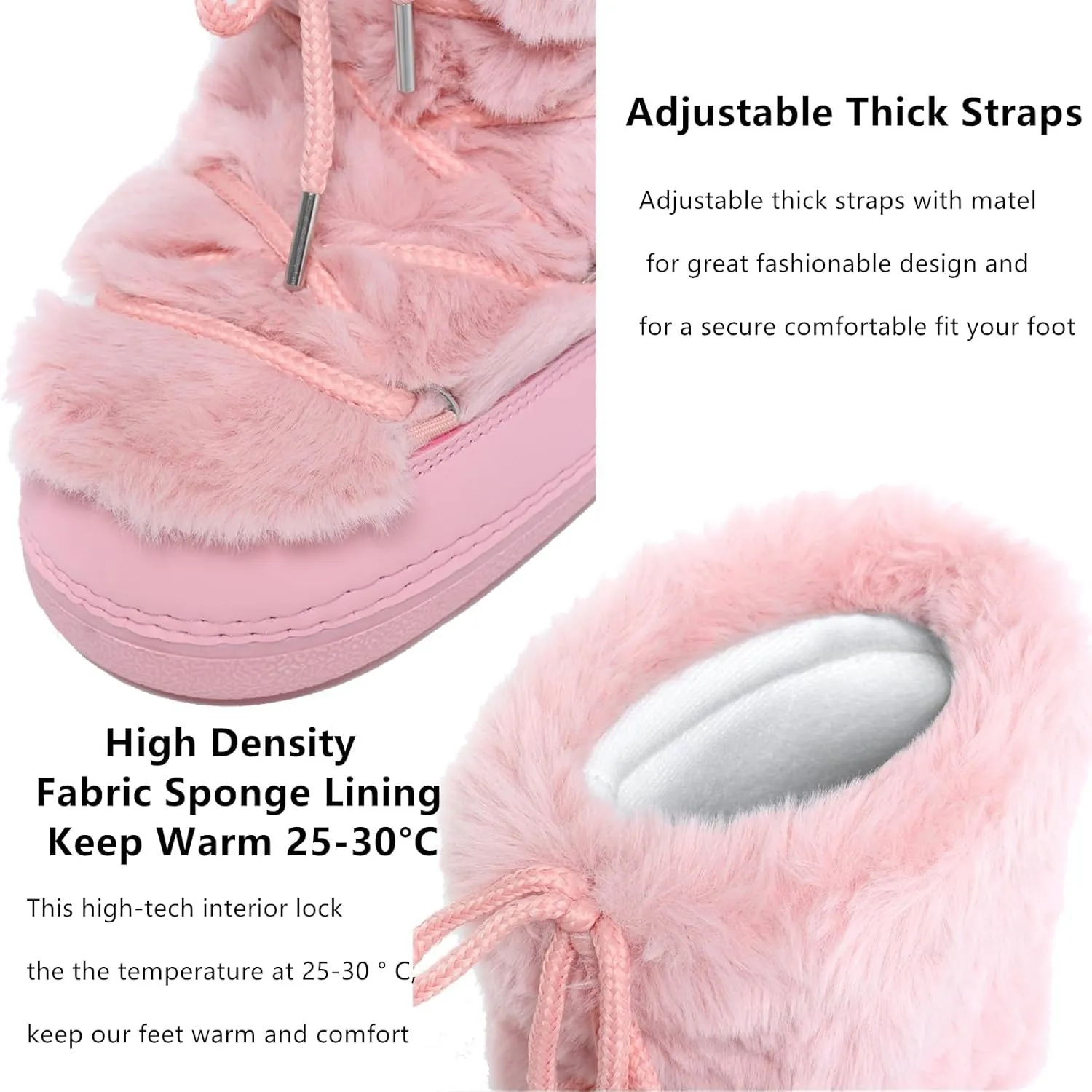 Furry Faux Fur Boots for Women - Fuzzy Boots for Women Winter Snow Boots - Fluffy Black White Pink Fur Boots- Lace-up Mid-Calf Water-Resistant Platform Boots