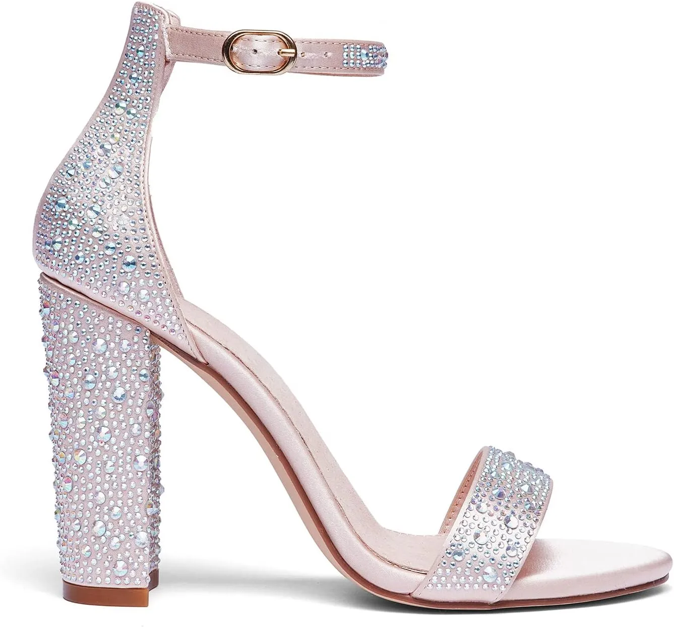 GENSHUO Women's 4-inch Chunky High Heel Sandals with Ankle Strap,Party Wedding Bridal Shoes