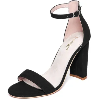 GENSHUO Women's 4-inch Chunky High Heel Sandals with Ankle Strap,Party Wedding Bridal Shoes