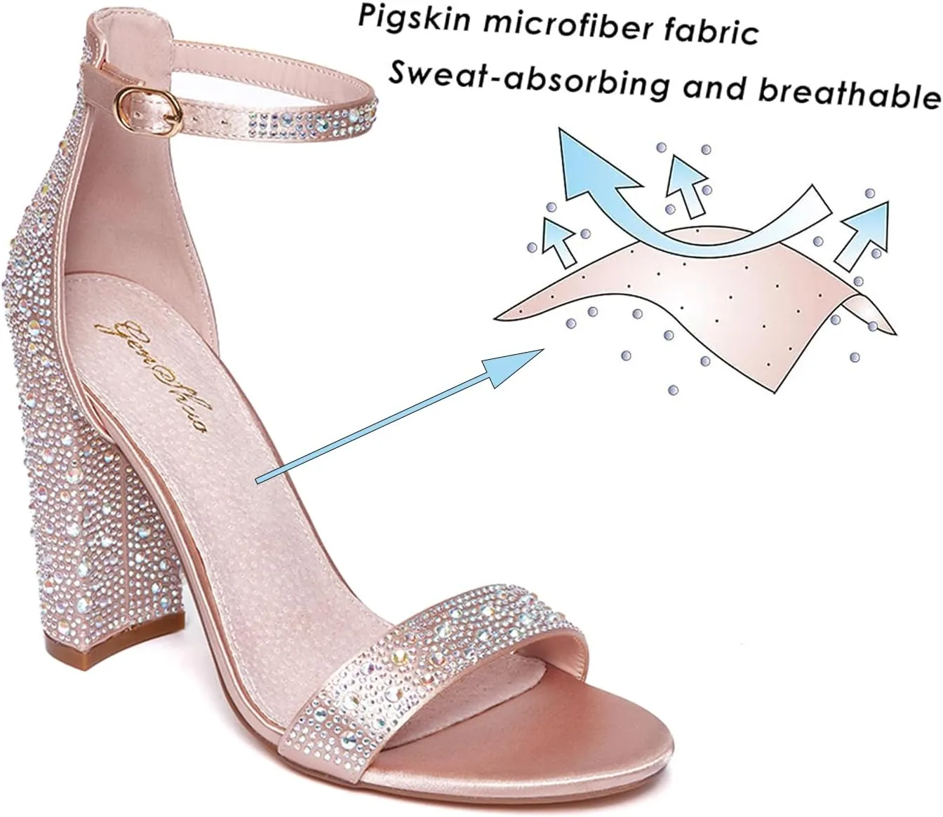 GENSHUO Women's 4-inch Chunky High Heel Sandals with Ankle Strap,Party Wedding Bridal Shoes