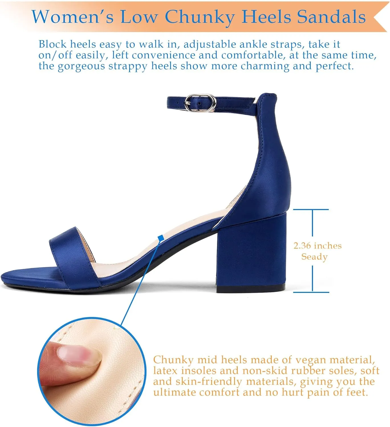 GENSHUO Women's Low Kitten Heel Sandals Strappy Open Square Toe Dress Heels Comfortable Sexy Cute Ankle Strap Wedding Party Prom Summer Heeled Shoes
