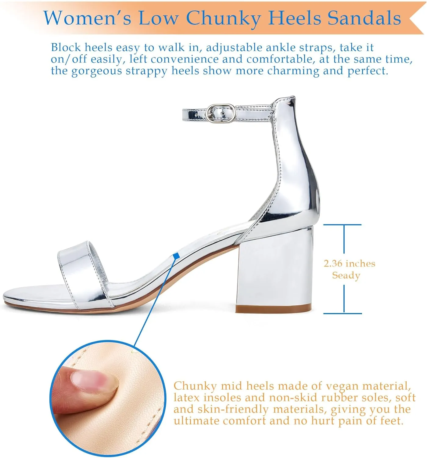 GENSHUO Women's Low Kitten Heel Sandals Strappy Open Square Toe Dress Heels Comfortable Sexy Cute Ankle Strap Wedding Party Prom Summer Heeled Shoes