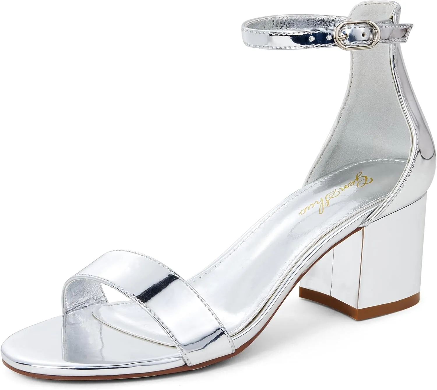 GENSHUO Women's Low Kitten Heel Sandals Strappy Open Square Toe Dress Heels Comfortable Sexy Cute Ankle Strap Wedding Party Prom Summer Heeled Shoes
