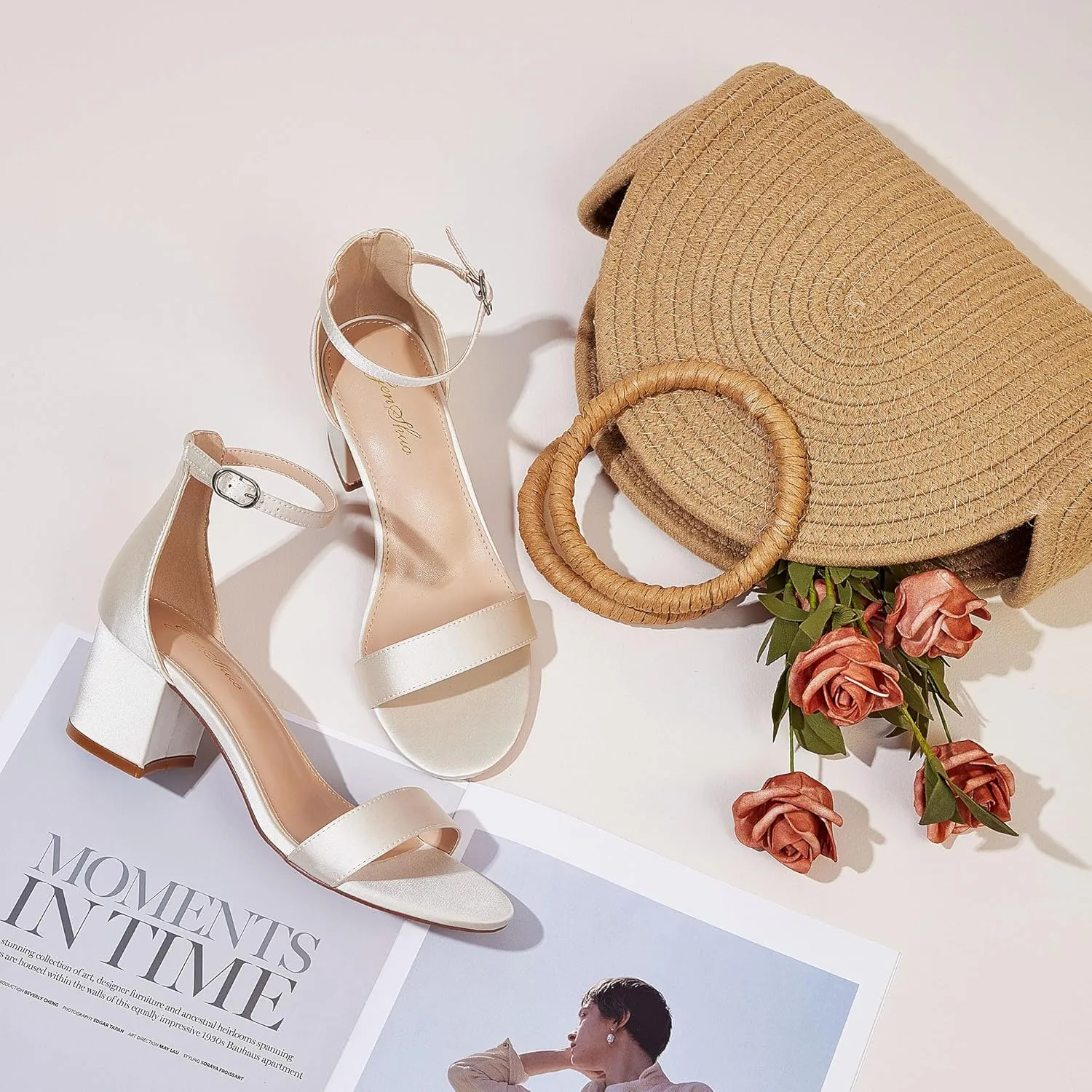 GENSHUO Women's Low Kitten Heel Sandals Strappy Open Square Toe Dress Heels Comfortable Sexy Cute Ankle Strap Wedding Party Prom Summer Heeled Shoes