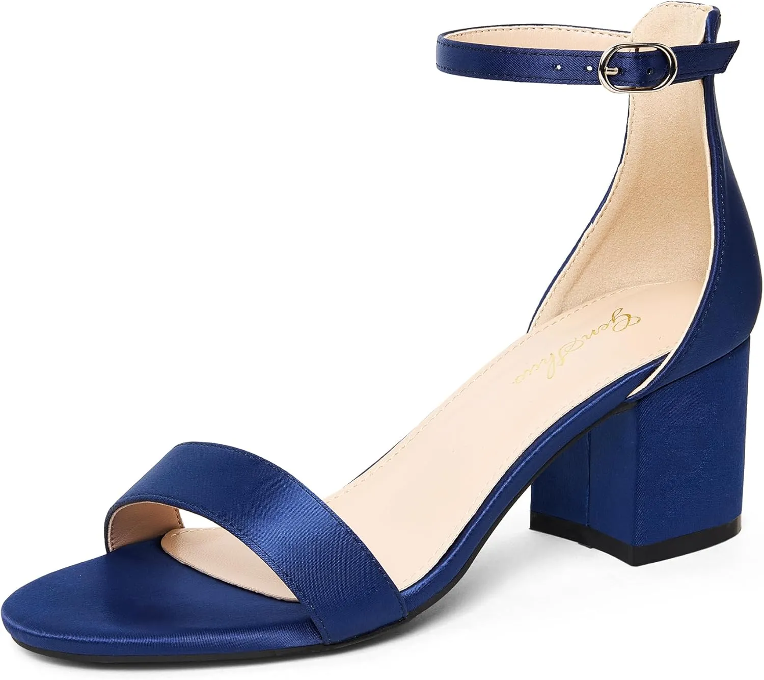 GENSHUO Women's Low Kitten Heel Sandals Strappy Open Square Toe Dress Heels Comfortable Sexy Cute Ankle Strap Wedding Party Prom Summer Heeled Shoes