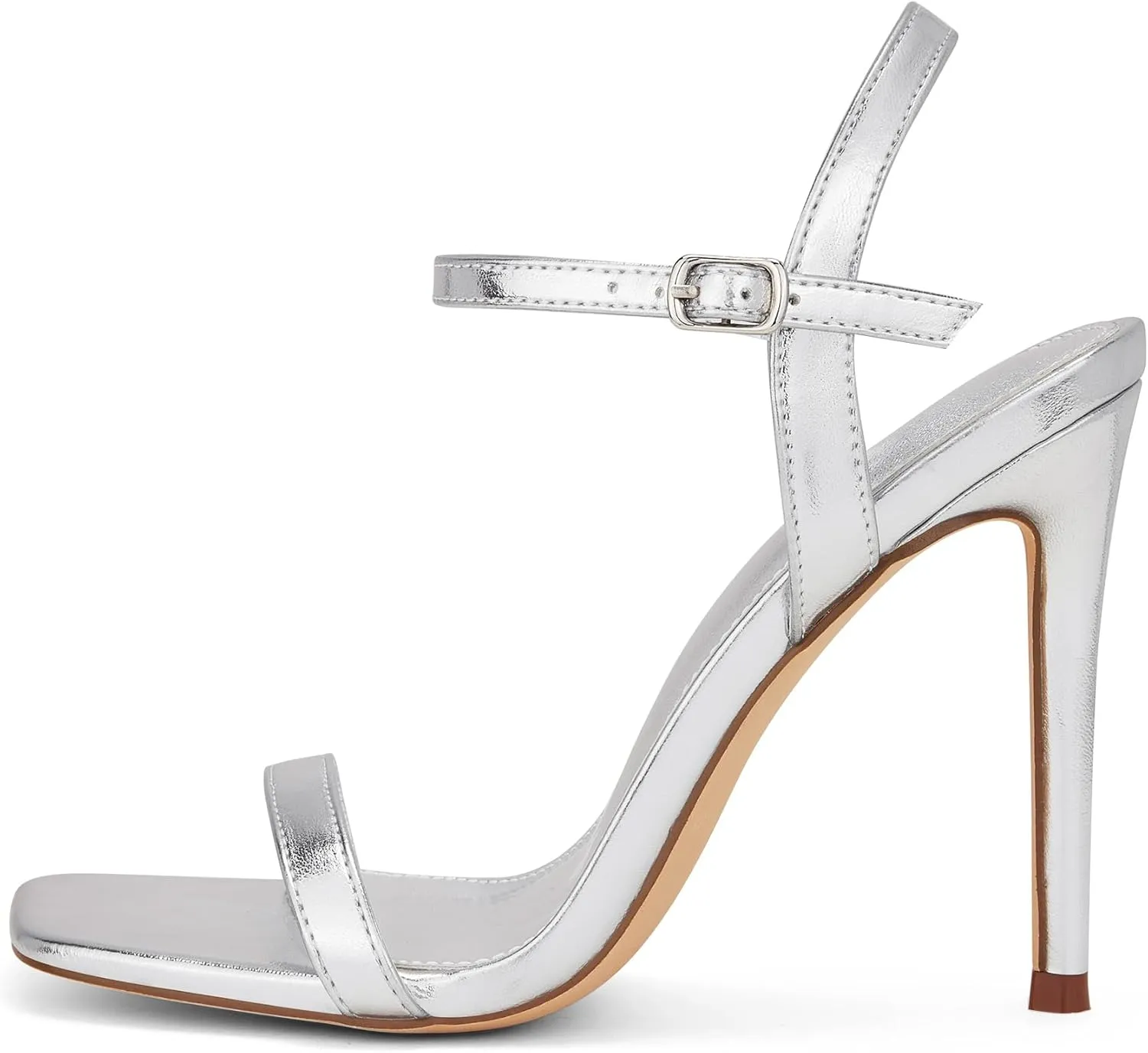 GENSHUO Women's Square Toe Strappy Stiletto Heels,4 Inch Open Toe Heel Sandals Ankle Strap Buckle Sexy High Heeled Prom Party Wedding Daily Wear Dress Shoes