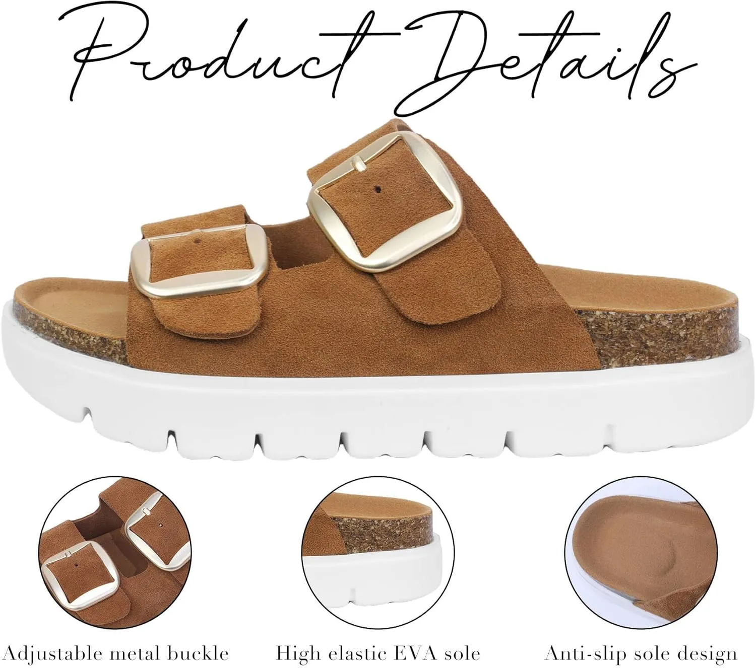 Genuine Leather Platform Sandals Women Slides Beach Essentials - Sandals for Women 2025 with High Elastic EVA Memory Foam Sole