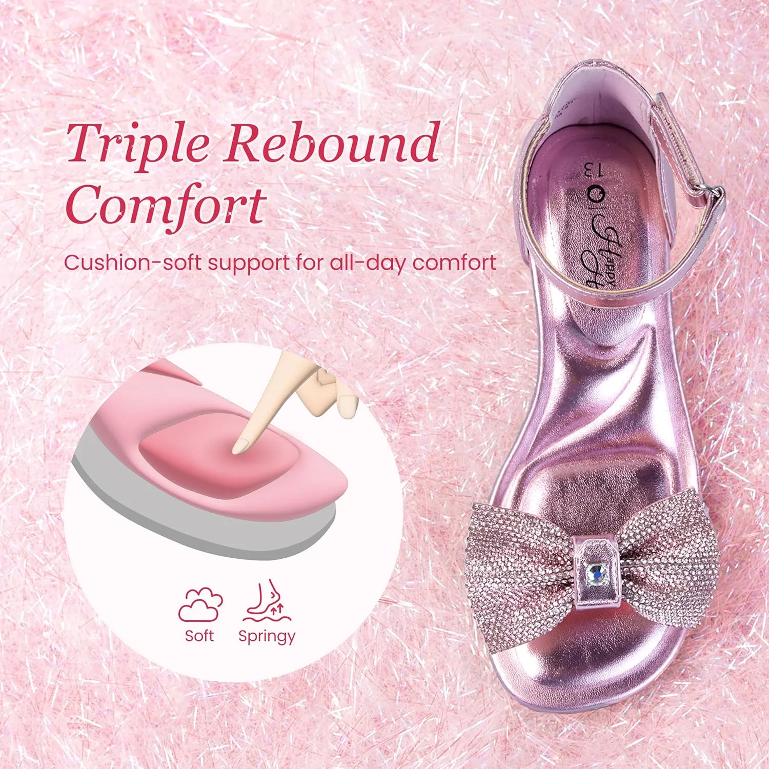 Girls Dress Shoes Sandal Heels Flower Girl Shoes with Removable Bow for Wedding Princess Party Little Big Kids White Silver Gold Pink Open-Toe Ankle Strap Dress Pumps Lightweight Comfortable Fashion