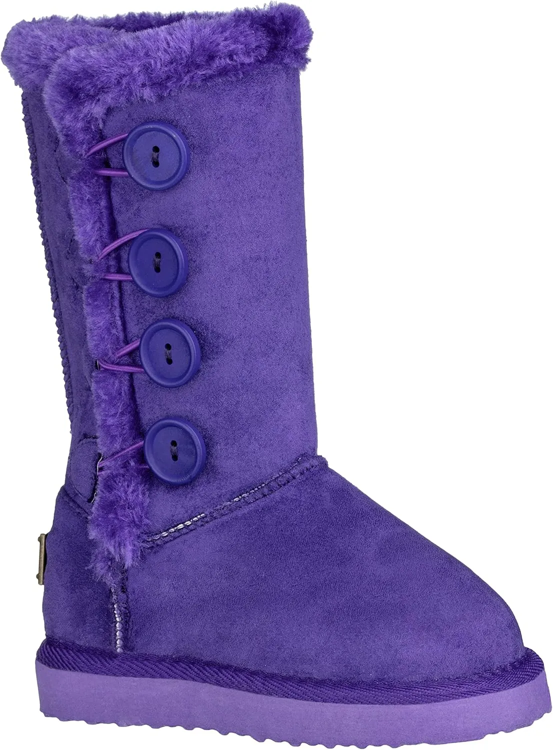 Girls Kids Four Button Faux Fur Lined Shearling Mid Calf Winter Boots