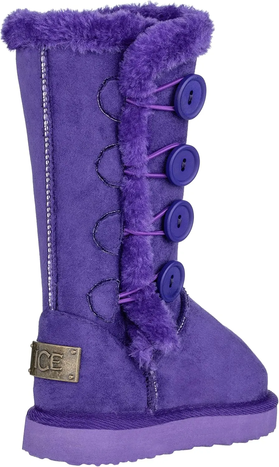 Girls Kids Four Button Faux Fur Lined Shearling Mid Calf Winter Boots