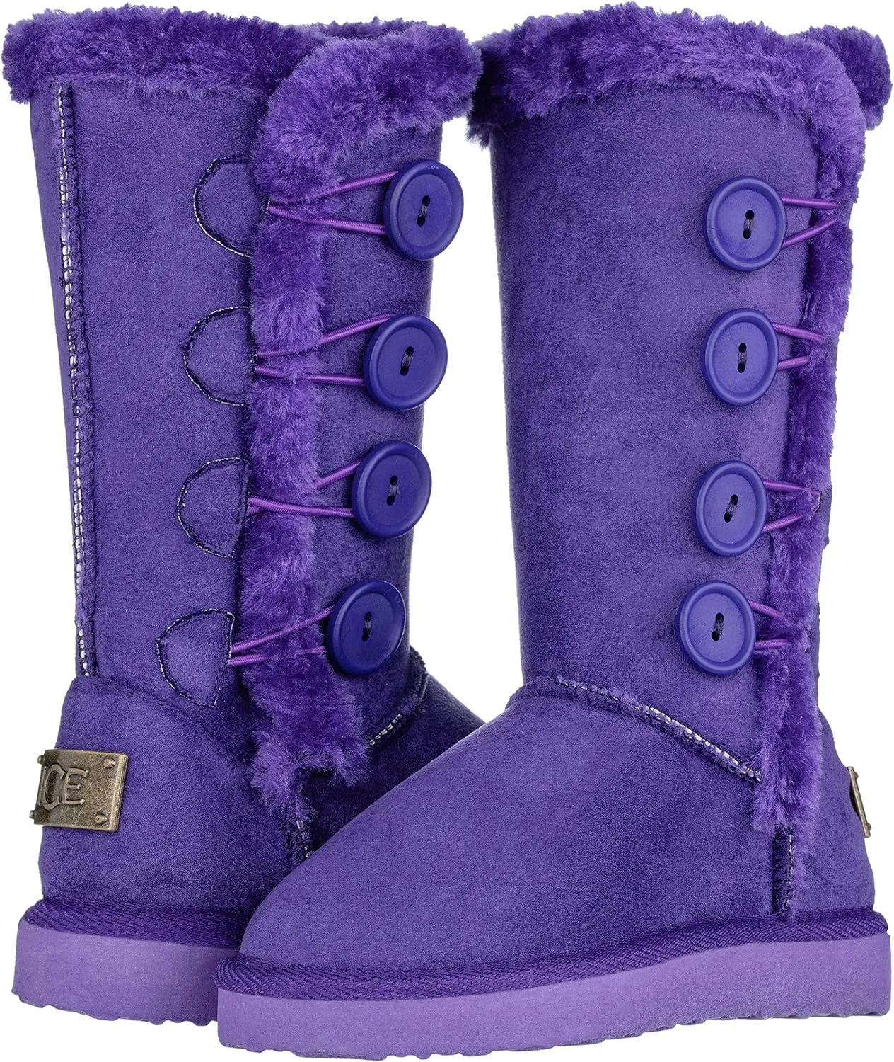 Girls Kids Four Button Faux Fur Lined Shearling Mid Calf Winter Boots