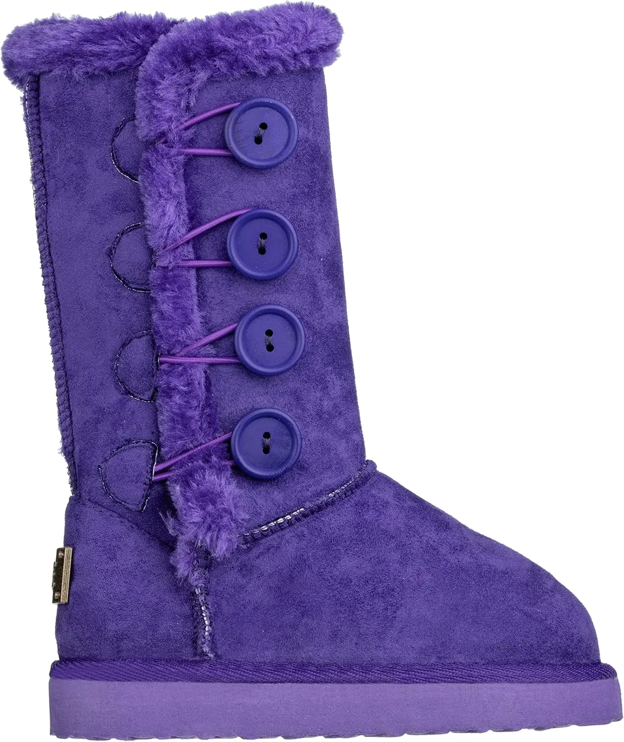Girls Kids Four Button Faux Fur Lined Shearling Mid Calf Winter Boots