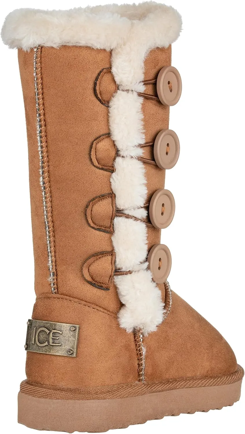 Girls Kids Four Button Faux Fur Lined Shearling Mid Calf Winter Boots
