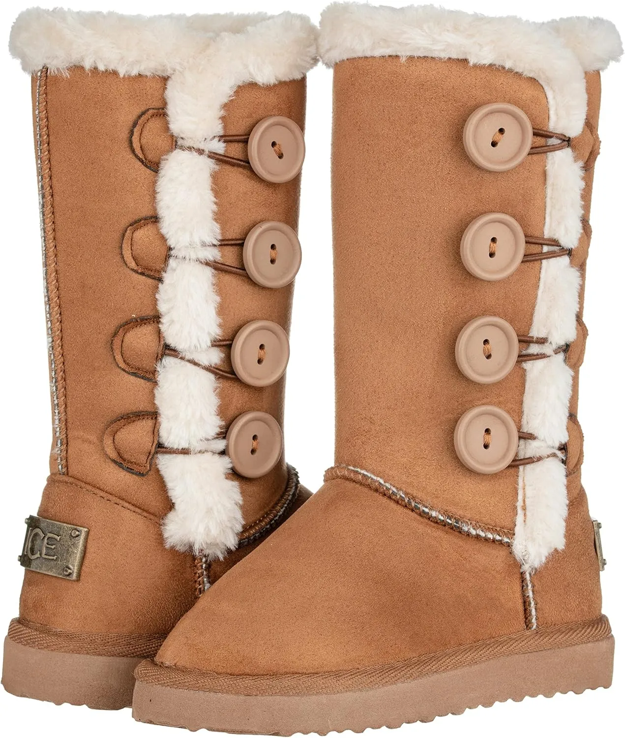 Girls Kids Four Button Faux Fur Lined Shearling Mid Calf Winter Boots