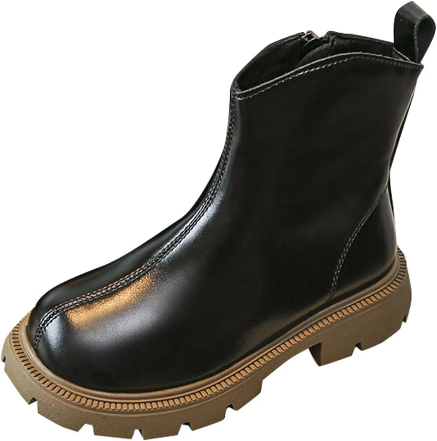 Girls Kids Side Zipper Leather Booties Sole Non Slip Soft Boots Toddler Outdoor 𝐖aterproof Shoes 𝗟ow Heel Light Comfy