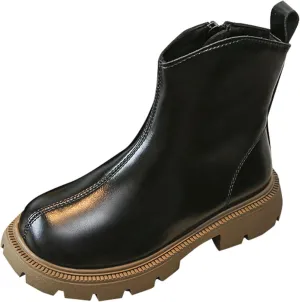 Girls Kids Side Zipper Leather Booties Sole Non Slip Soft Boots Toddler Outdoor 𝐖aterproof Shoes 𝗟ow Heel Light Comfy