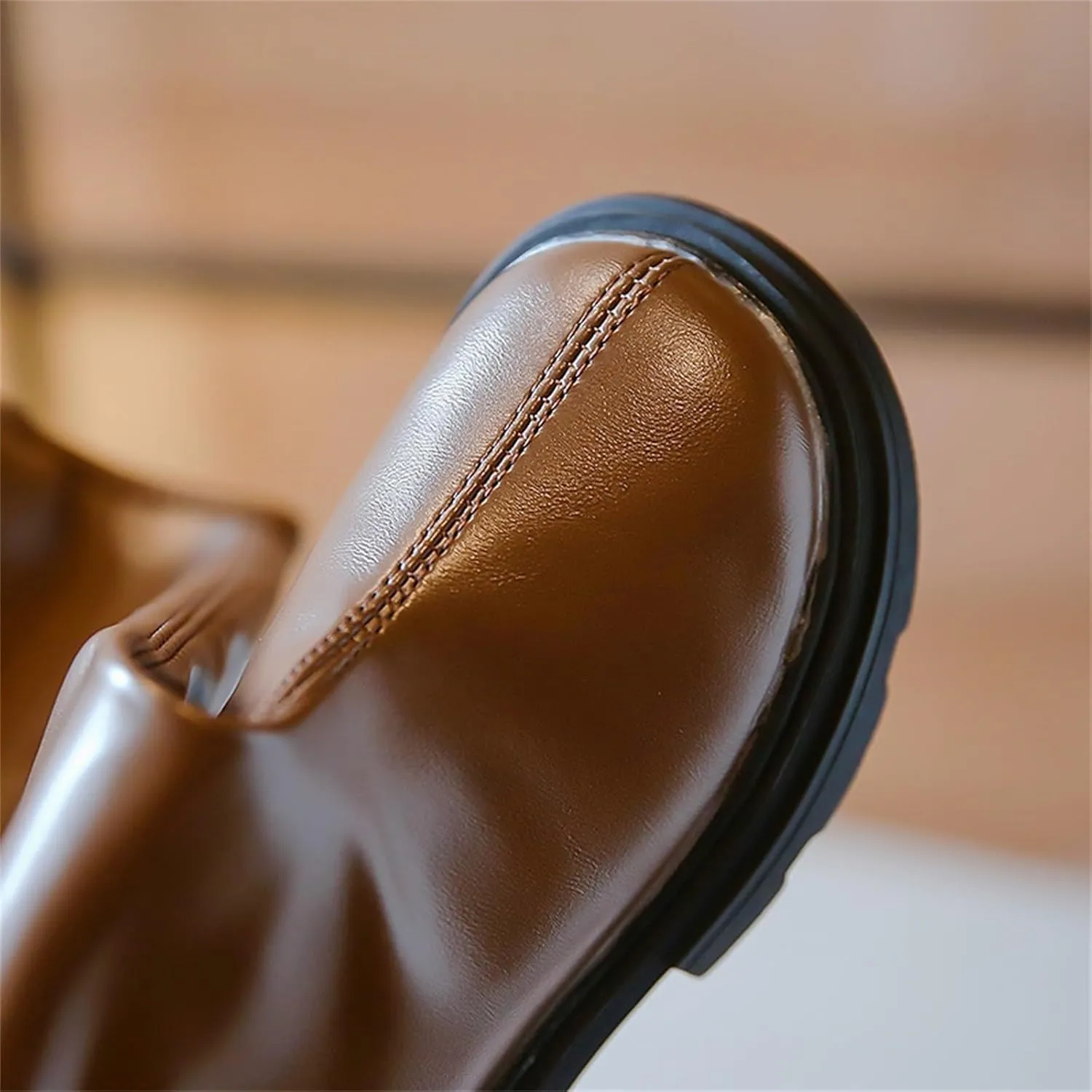 Girls Leather 𝐖aterproof Long Boots Kids 𝗟ow Heel Fron Zipper Shoes Childrens Outdoor Dress Dance Soft Shoes Comfy
